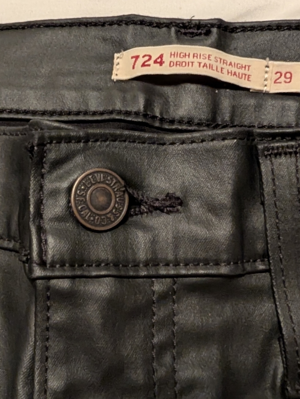 Levi's 724 Premium High Rise Straight Faux Leather Pants in Black 29x32 NWOT - Picture 7 of 16